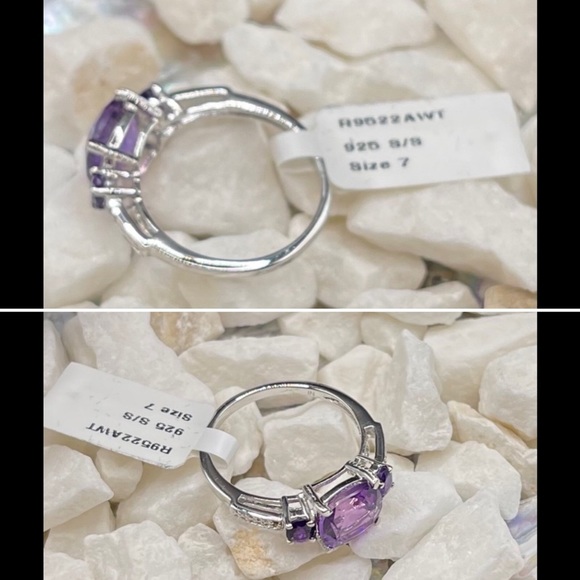 Amethyst 3 Stone 1.80 CTW Designer Ring Set in Sterling Silver: Size 7 NWT - Picture 7 of 17